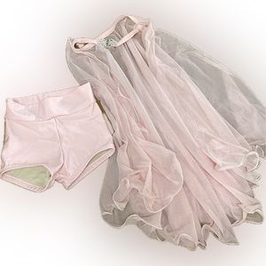 Details Dancewear Set 
Baby pink short 
Rhinestone belt sheer skirt